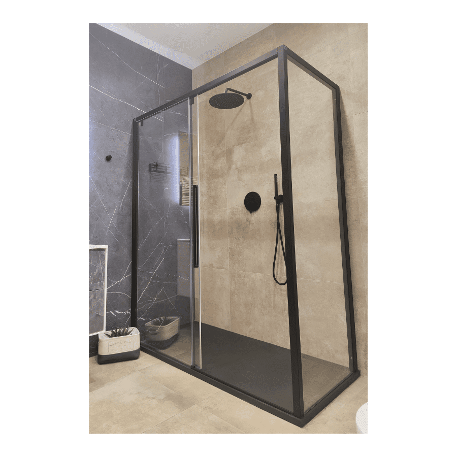 KOMPLET ACRUX DOCCIAPIETRA; tuš kabina i tuš kada 160x80 crna; iz izložbe Split