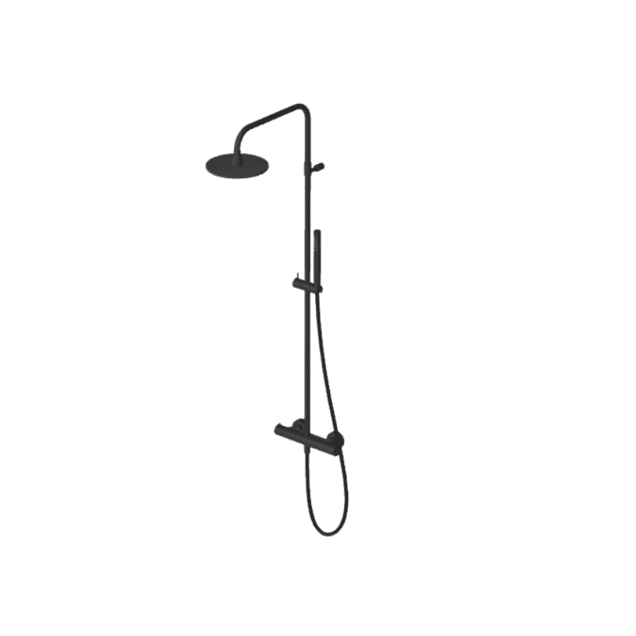 DOCCE; termostatski tuš set, glava tuša fi 20 cm, uska slušalica; crni mat; iz izložbe Rijeka