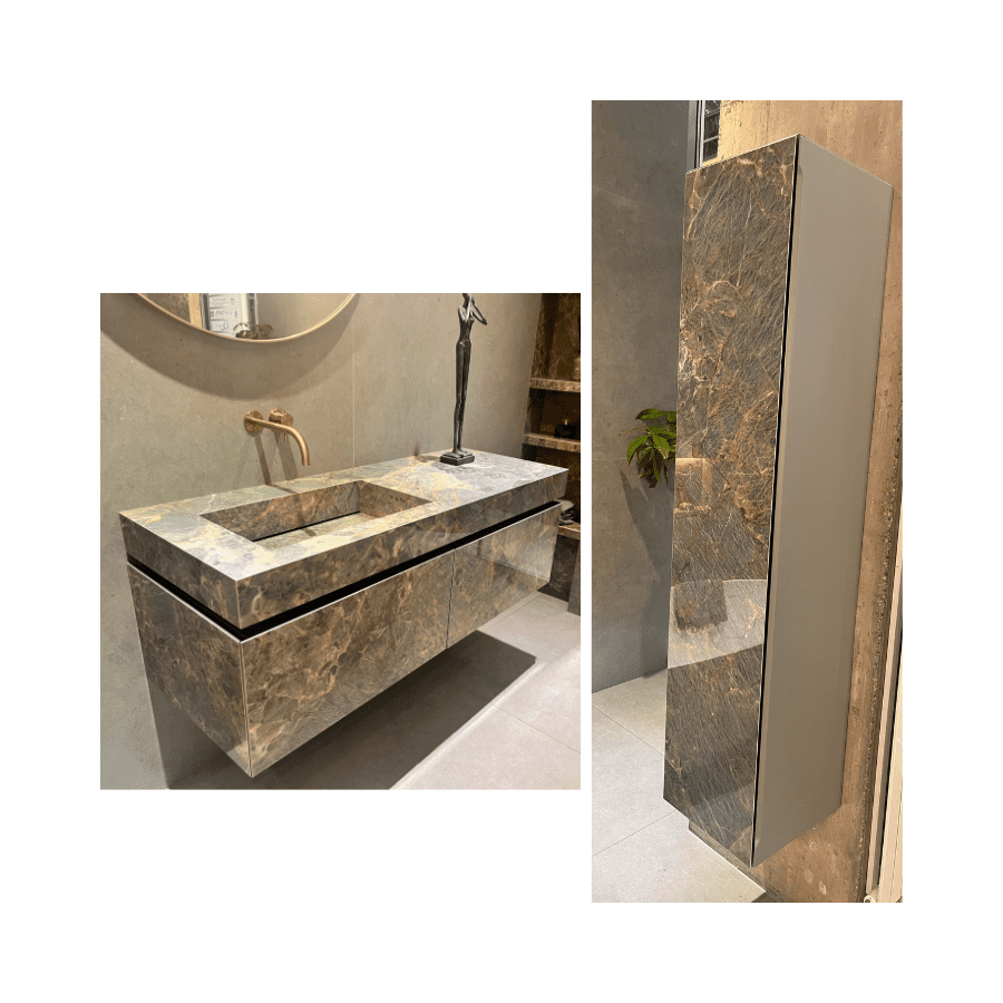 KOMPLET BATHMOOD; umivaonik s ormarićem i zasebni ormarić; iz izložbe Zagreb