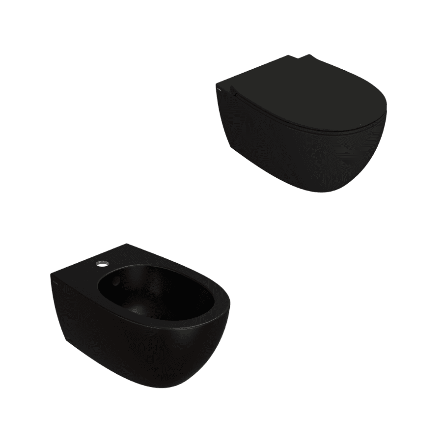 KOMPLET 4ALL; bide 54x36 cm, wc 54x36 cm i sporospuštajuća wc daska; crno mat