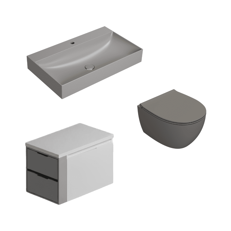 KOMPLET PLAIN STRIPE; postolje umivaonika 80x47 cm, konzolni wc 48x37 cm i wc daska i umivaonik 80x47 cm; agata