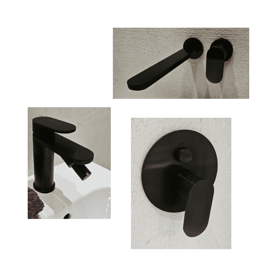 KOMPLET OCTO TOTAL BLACK; miješalice za umivaonik, bide i tuš; iz izložbe Zagreb